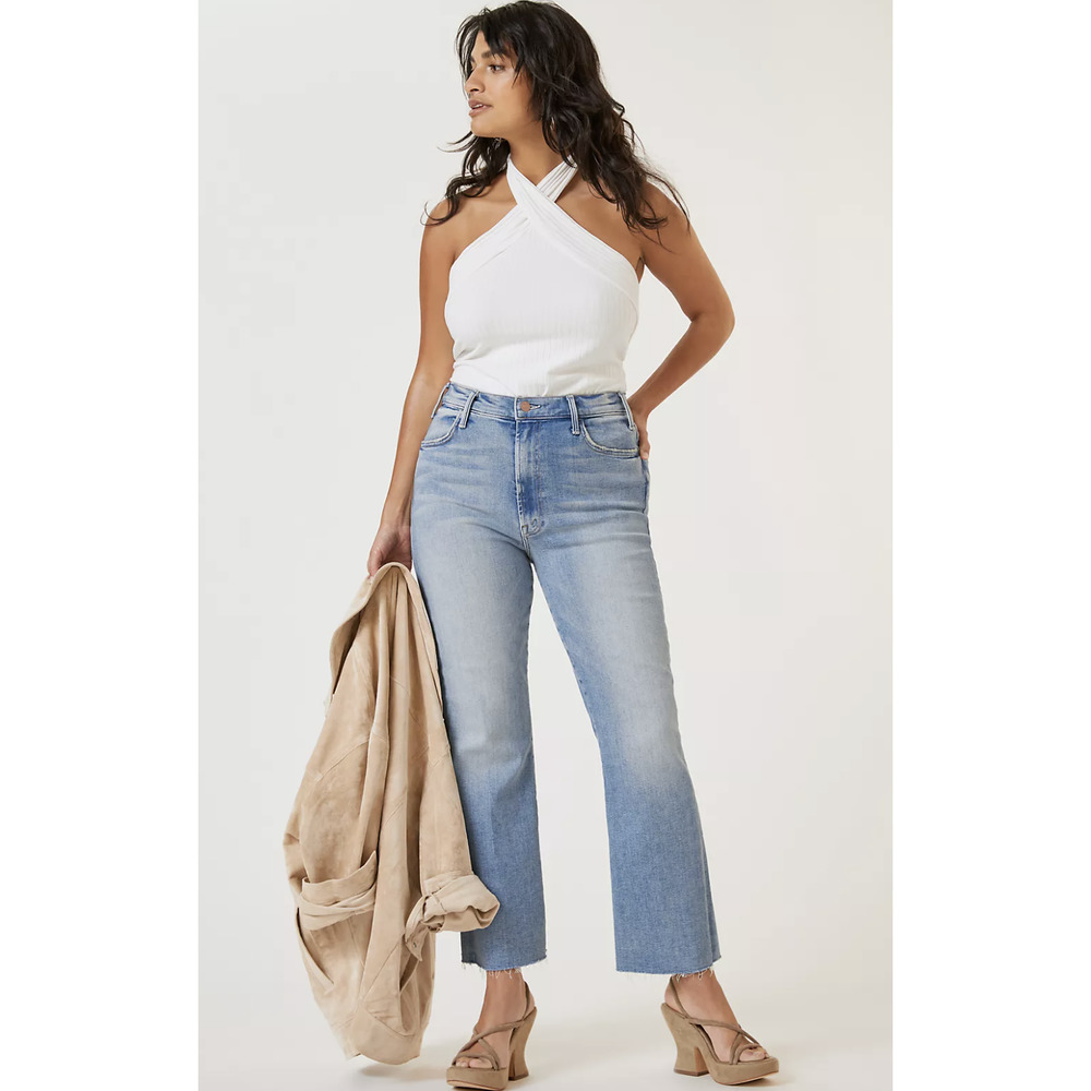 MOTHER The Hustler Ankle Fray in When In Rome High Rise Straight Leg Jeans